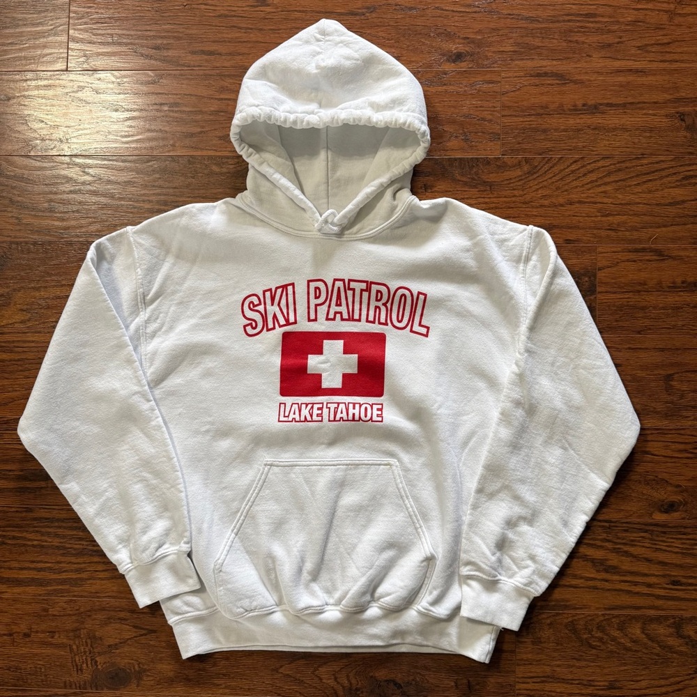 Gildan White Lake Tahoe Ski Patrol Hoodie Sweatshirt Size Medium
